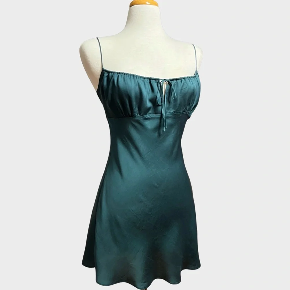 PINK Victoria’s Secret TENCEL™ Slip Mini Dress | Y2K Emerald Green S-M - Picture 2 of 10